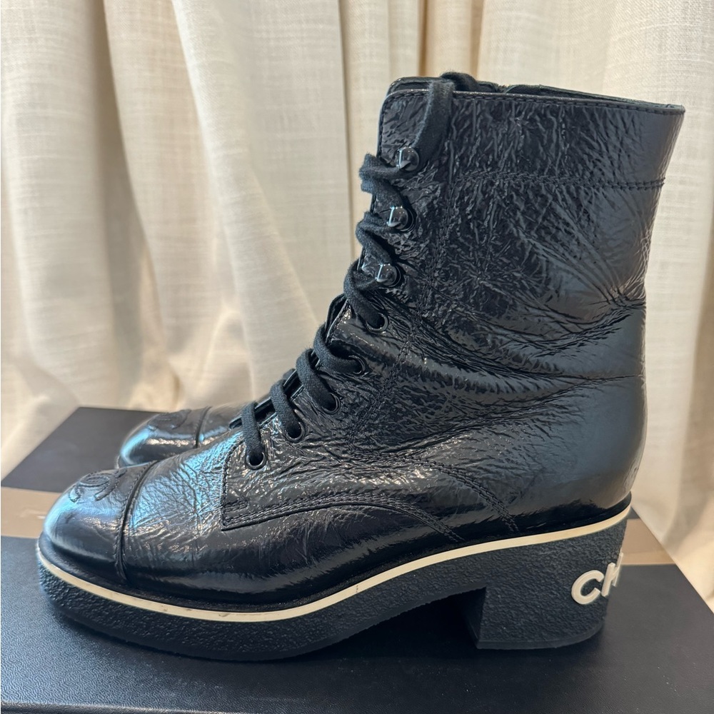 Chanel patent leather boots